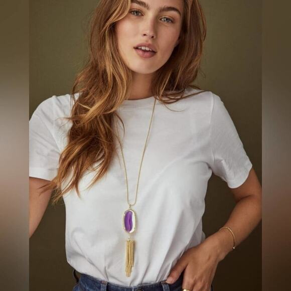 Kendra Scott Rayne Gold Long Pendant Necklace in Dichroic Glass new!! - Picture 6 of 16